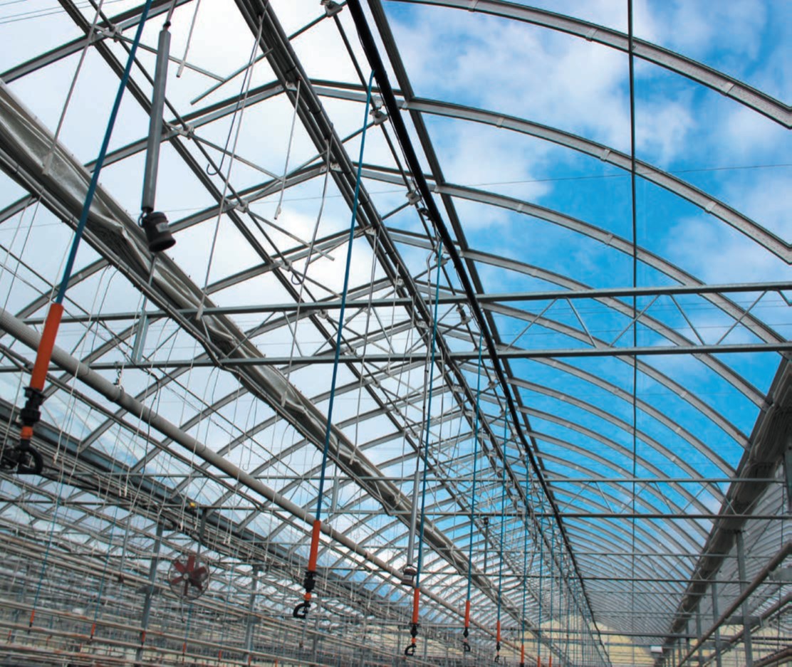 An irrigation system in a glasshouse. Copyright of NFU Energy